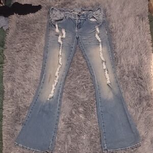 Premier Light Blue Distressed Flare Jeans